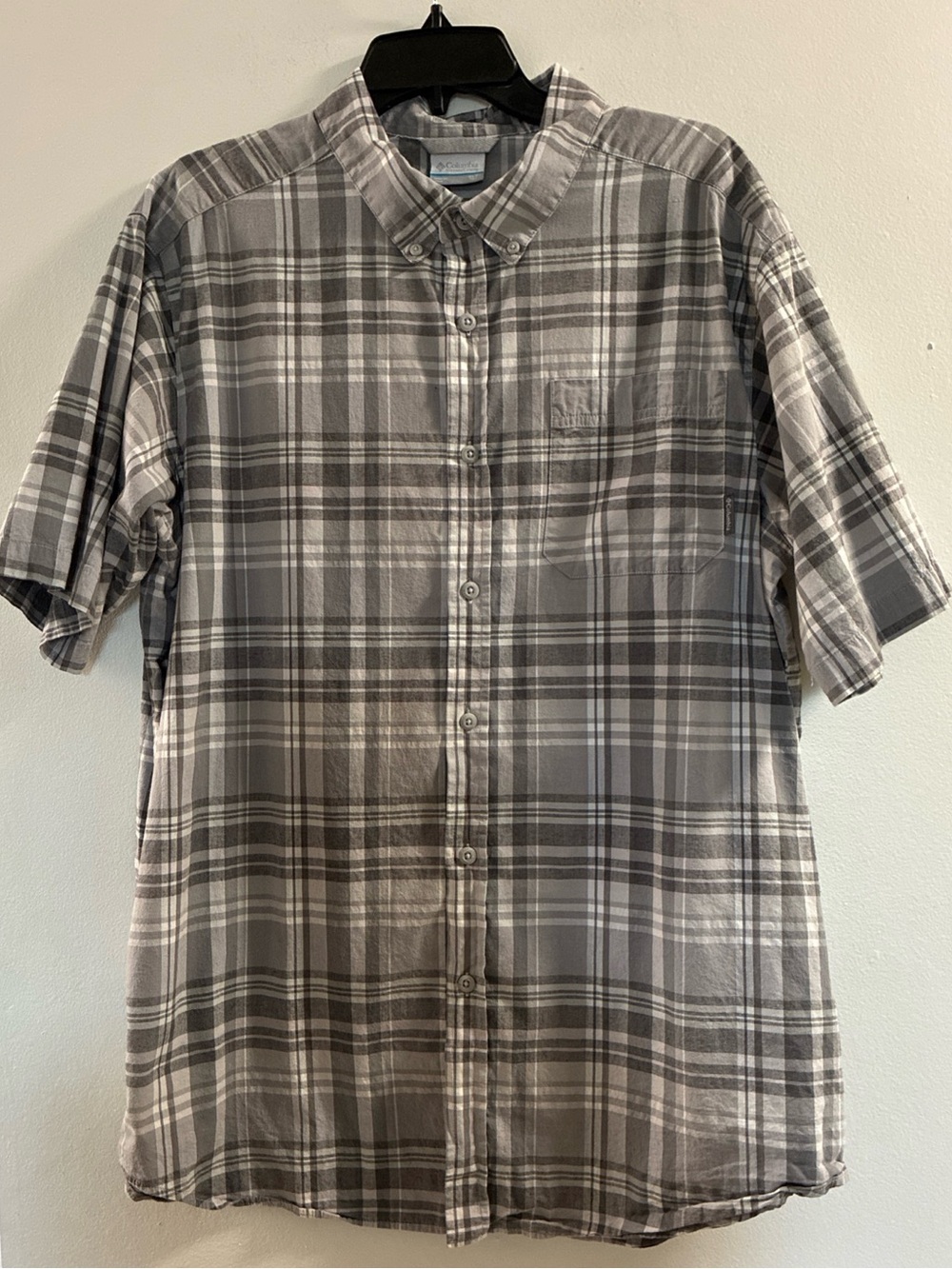Columbia Men's Gray Plaid Short-Sleeve Button-Down Shirt Sz XLT